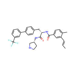C/C=C/c1cc(C(=O)N[C@@H](Cc2ccc(-c3cccc(C(F)(F)F)c3)cc2)C(=O)N[C@@H]2CCNC2)ccc1C ZINC000299831292