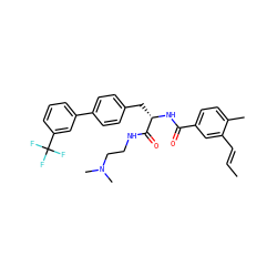 C/C=C/c1cc(C(=O)N[C@@H](Cc2ccc(-c3cccc(C(F)(F)F)c3)cc2)C(=O)NCCN(C)C)ccc1C ZINC000299841196