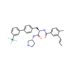 C/C=C/c1cc(C(=O)N[C@H](Cc2ccc(-c3cccc(C(F)(F)F)c3)cc2)C(=O)N[C@@H]2CCNC2)ccc1C ZINC000299831289