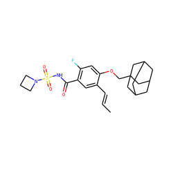 C/C=C/c1cc(C(=O)NS(=O)(=O)N2CCC2)c(F)cc1OCC12CC3CC(CC(C3)C1)C2 ZINC000218378259