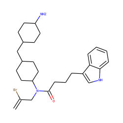 C=C(Br)CN(C(=O)CCCc1c[nH]c2ccccc12)C1CCC(CC2CCC(N)CC2)CC1 ZINC000028826077