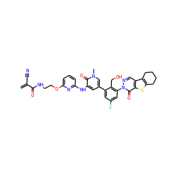 C=C(C#N)C(=O)NCCOc1cccc(Nc2cc(-c3cc(F)cc(-n4ncc5c6c(sc5c4=O)CCCC6)c3CO)cn(C)c2=O)n1 ZINC001772629267