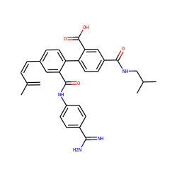 C=C(C)/C=C\c1ccc(-c2ccc(C(=O)NCC(C)C)cc2C(=O)O)c(C(=O)Nc2ccc(C(=N)N)cc2)c1 ZINC000040980235