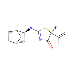 C=C(C)[C@]1(C)SC(N[C@H]2C[C@@H]3CC[C@H]2C3)=NC1=O ZINC000084619995