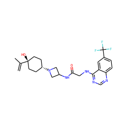 C=C(C)[C@]1(O)CC[C@H](N2CC(NC(=O)CNc3ncnc4ccc(C(F)(F)F)cc34)C2)CC1 ZINC000261104123