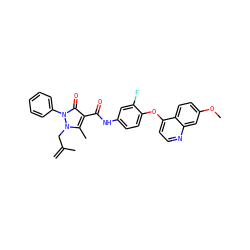 C=C(C)Cn1c(C)c(C(=O)Nc2ccc(Oc3ccnc4cc(OC)ccc34)c(F)c2)c(=O)n1-c1ccccc1 ZINC000084653814