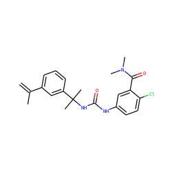 C=C(C)c1cccc(C(C)(C)NC(=O)Nc2ccc(Cl)c(C(=O)N(C)C)c2)c1 ZINC000095574620