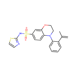 C=C(C)c1ccccc1N1CCOc2cc(S(=O)(=O)Nc3nccs3)ccc21 ZINC000220232833