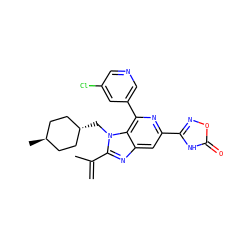 C=C(C)c1nc2cc(-c3noc(=O)[nH]3)nc(-c3cncc(Cl)c3)c2n1C[C@H]1CC[C@H](C)CC1 ZINC000261108226