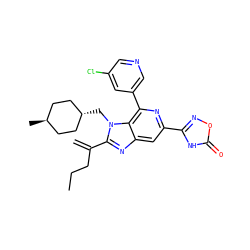 C=C(CCC)c1nc2cc(-c3noc(=O)[nH]3)nc(-c3cncc(Cl)c3)c2n1C[C@H]1CC[C@H](C)CC1 ZINC000261138805