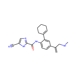 C=C(CNC)c1ccc(NC(=O)c2ncc(C#N)[nH]2)c(C2=CCCCC2)c1 ZINC000169701086