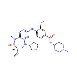 C=C[C@]1(F)CN(C2CCCC2)c2nc(Nc3ccc(C(=O)NC4CCN(C)CC4)cc3OC)ncc2N(C)C1=O ZINC000059222683