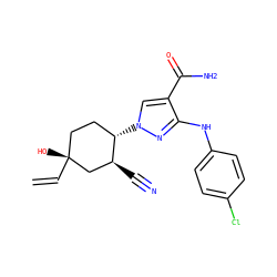 C=C[C@]1(O)CC[C@H](n2cc(C(N)=O)c(Nc3ccc(Cl)cc3)n2)[C@@H](C#N)C1 ZINC000222982437