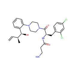 C=C[C@H](C)[C@H](O)c1ccccc1N1CCN(C(=O)[C@@H](Cc2ccc(Cl)cc2Cl)NC(=O)CCN)CC1 ZINC000049877644