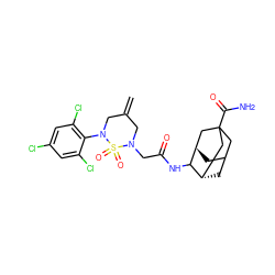 C=C1CN(CC(=O)NC2[C@H]3CC4C[C@H]2CC(C(N)=O)(C4)C3)S(=O)(=O)N(c2c(Cl)cc(Cl)cc2Cl)C1 ZINC000101508861