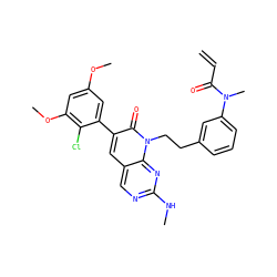 C=CC(=O)N(C)c1cccc(CCn2c(=O)c(-c3cc(OC)cc(OC)c3Cl)cc3cnc(NC)nc32)c1 ZINC000220352499
