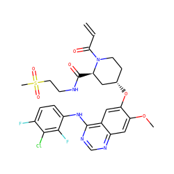 C=CC(=O)N1CC[C@H](Oc2cc3c(Nc4ccc(F)c(Cl)c4F)ncnc3cc2OC)C[C@H]1C(=O)NCCS(C)(=O)=O ZINC000204004314