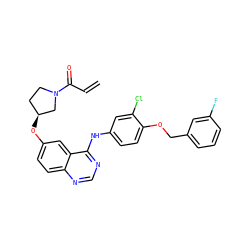 C=CC(=O)N1CC[C@H](Oc2ccc3ncnc(Nc4ccc(OCc5cccc(F)c5)c(Cl)c4)c3c2)C1 ZINC000141219237