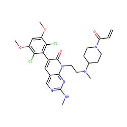 C=CC(=O)N1CCC(N(C)CCn2c(=O)c(-c3c(Cl)c(OC)cc(OC)c3Cl)cc3cnc(NC)nc32)CC1 ZINC001772594408