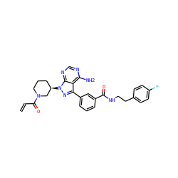 C=CC(=O)N1CCC[C@@H](n2nc(-c3cccc(C(=O)NCCc4ccc(F)cc4)c3)c3c(N)ncnc32)C1 ZINC000095575070