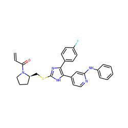 C=CC(=O)N1CCC[C@@H]1CSc1nc(-c2ccc(F)cc2)c(-c2ccnc(Nc3ccccc3)c2)[nH]1 ZINC001772579960