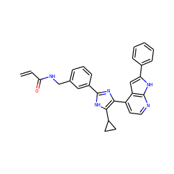 C=CC(=O)NCc1cccc(-c2nc(-c3ccnc4[nH]c(-c5ccccc5)cc34)c(C3CC3)[nH]2)c1 ZINC001772596870