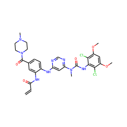 C=CC(=O)Nc1cc(C(=O)N2CCN(C)CC2)ccc1Nc1cc(N(C)C(=O)Nc2c(Cl)c(OC)cc(OC)c2Cl)ncn1 ZINC001772586480
