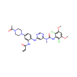 C=CC(=O)Nc1cc(N2CCN(C(C)=O)CC2)ccc1Nc1cc(N(C)C(=O)Nc2c(Cl)c(OC)cc(OC)c2Cl)ncn1 ZINC001772631434