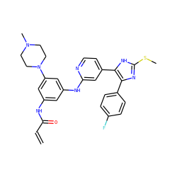C=CC(=O)Nc1cc(Nc2cc(-c3[nH]c(SC)nc3-c3ccc(F)cc3)ccn2)cc(N2CCN(C)CC2)c1 ZINC001772576876