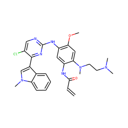 C=CC(=O)Nc1cc(Nc2ncc(Cl)c(-c3cn(C)c4ccccc34)n2)c(OC)cc1N(C)CCN(C)C ZINC000146562276
