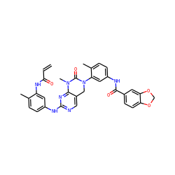 C=CC(=O)Nc1cc(Nc2ncc3c(n2)N(C)C(=O)N(c2cc(NC(=O)c4ccc5c(c4)OCO5)ccc2C)C3)ccc1C ZINC001772627334