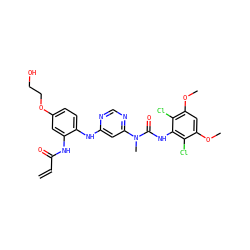 C=CC(=O)Nc1cc(OCCO)ccc1Nc1cc(N(C)C(=O)Nc2c(Cl)c(OC)cc(OC)c2Cl)ncn1 ZINC001772609169