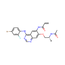 C=CC(=O)Nc1cc2c(Nc3ccc(Br)cc3F)ncnc2cc1OC[C@@H](C)NC(C)=O ZINC000137824070