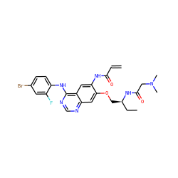 C=CC(=O)Nc1cc2c(Nc3ccc(Br)cc3F)ncnc2cc1OC[C@H](CC)NC(=O)CN(C)C ZINC000143202753