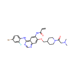 C=CC(=O)Nc1cc2c(Nc3ccc(Br)cc3F)ncnc2cc1OCC1CCN(C(=O)CN(C)C)CC1 ZINC000137870724