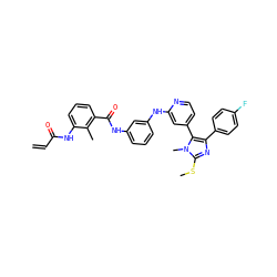 C=CC(=O)Nc1cccc(C(=O)Nc2cccc(Nc3cc(-c4c(-c5ccc(F)cc5)nc(SC)n4C)ccn3)c2)c1C ZINC001772628782