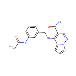 C=CC(=O)Nc1cccc(CNc2c(C(N)=O)cnn3cccc23)c1 ZINC001772626591