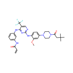 C=CC(=O)Nc1cccc(Nc2nc(Nc3ccc(N4CCN(C(=O)CC(C)(C)C)CC4)cc3OC)ncc2C(F)(F)F)c1 ZINC000141942508