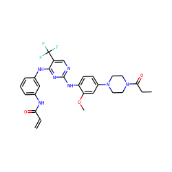 C=CC(=O)Nc1cccc(Nc2nc(Nc3ccc(N4CCN(C(=O)CC)CC4)cc3OC)ncc2C(F)(F)F)c1 ZINC000144406622