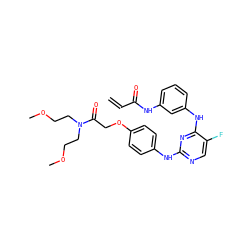 C=CC(=O)Nc1cccc(Nc2nc(Nc3ccc(OCC(=O)N(CCOC)CCOC)cc3)ncc2F)c1 ZINC001772597294