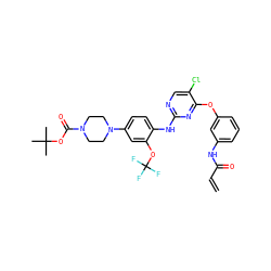 C=CC(=O)Nc1cccc(Oc2nc(Nc3ccc(N4CCN(C(=O)OC(C)(C)C)CC4)cc3OC(F)(F)F)ncc2Cl)c1 ZINC000164368698