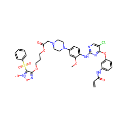 C=CC(=O)Nc1cccc(Oc2nc(Nc3ccc(N4CCN(CC(=O)OCCCOc5no[n+]([O-])c5S(=O)(=O)c5ccccc5)CC4)cc3OC)ncc2Cl)c1 ZINC000096906294