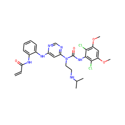 C=CC(=O)Nc1ccccc1Nc1cc(N(CCNC(C)C)C(=O)Nc2c(Cl)c(OC)cc(OC)c2Cl)ncn1 ZINC001772585545