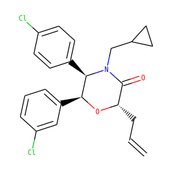 C=CC[C@@H]1O[C@@H](c2cccc(Cl)c2)[C@@H](c2ccc(Cl)cc2)N(CC2CC2)C1=O ZINC000095603996