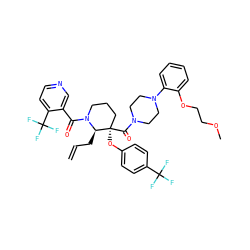 C=CC[C@H]1N(C(=O)c2cnccc2C(F)(F)F)CCC[C@@]1(Oc1ccc(C(F)(F)F)cc1)C(=O)N1CCN(c2ccccc2OCCOC)CC1 ZINC000162456177