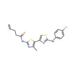 C=CCCC(=O)Nc1nc(C)c(-c2csc(Nc3ccc(Cl)cc3)n2)s1 ZINC000008691900