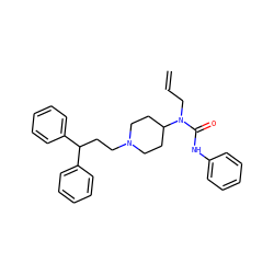 C=CCN(C(=O)Nc1ccccc1)C1CCN(CCC(c2ccccc2)c2ccccc2)CC1 ZINC000028352575