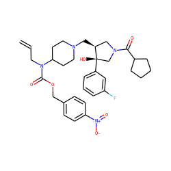 C=CCN(C(=O)OCc1ccc([N+](=O)[O-])cc1)C1CCN(C[C@H]2CN(C(=O)C3CCCC3)C[C@]2(O)c2cccc(F)c2)CC1 ZINC000058583976