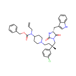 C=CCN(C(=O)OCc1ccccc1)C1CCN(CC[C@](C)(CN2C(=O)N[C@H](Cc3c[nH]c4ccccc34)C2=O)c2cccc(Cl)c2)CC1 ZINC000026840858