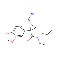 C=CCN(CC)C(=O)[C@@]1(c2ccc3c(c2)OCO3)C[C@H]1CN ZINC000029047881